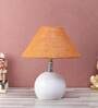 Red Natural Fiber Shade Table Lamp With White Base