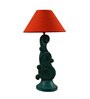 Orange Fabric Shade Table Lamp with Wood Base