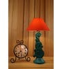 Orange Fabric Shade Table Lamp with Wood Base