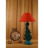 Orange Fabric Shade Table Lamp with Wood Base