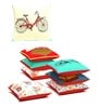 Red Floral Poly Cotton 12 x 12 Inches Cushion Covers (Set of 8)