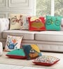 Red Floral Poly Cotton 12 x 12 Inches Cushion Covers (Set of 8)