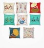 Red Floral Poly Cotton 12 x 12 Inches Cushion Covers (Set of 8)