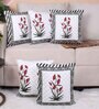 Red Polycotton Floral 16x16 inches Cushion Covers (Pack of 5)