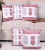 Red Polycotton Floral 16x16 inches Cushion Covers (Pack of 5)