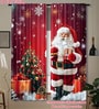 Red Polyester 7Ft Light Filtering Santa and Christmas Theme Door Curtains (Set of 2)