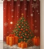 Red Polyester 7Ft Light Filtering Santa and Christmas Theme Door Curtains (Set of 2)