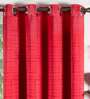 Red Polyester Solid 9 Ft Semisheer Eyelet 2 Door Curtains