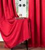Red Polyester Solid 9 Ft Semisheer Eyelet 2 Door Curtains