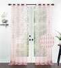 Red Polyester Striped 9 Ft Sheer Eyelet 2 Curtains