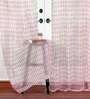 Red Polyester Striped 9 Ft Sheer Eyelet 2 Curtains