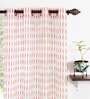 Red Polyester Striped 9 Ft Sheer Eyelet 2 Curtains