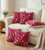 Red Polyester Abstract 16x16 inches Cushion Covers Set of 5