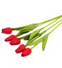 Red Polyester Artificial Tulip Flower, Set of 5 Without Pot