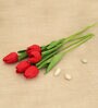 Red Polyester Artificial Tulip Flower, Set of 5 Without Pot