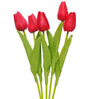 Red Polyester Artificial Tulip Flower, Set of 5 Without Pot