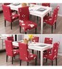Red Polyester Floral Stretchable Chair Covers (Pack of 6)
