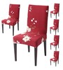 Red Polyester Floral Stretchable Chair Covers (Pack of 6)