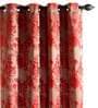 Red Polyester Floral 5 Ft Blackout Eyelet 2 Window Curtains