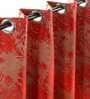 Red Polyester Floral 5 Ft Blackout Eyelet 2 Window Curtains