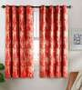 Red Polyester Floral 5 Ft Blackout Eyelet 2 Window Curtains