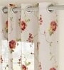 Red Floral Polyester 7 Ft Sheer Eyelet Door Curtain