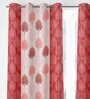 Red Floral Polyester 5 Ft Semisheer Eyelet Window Curtains (Set of 2)