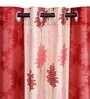 Red Floral Polyester 5 Ft Semisheer Eyelet Window Curtains (Set of 2)
