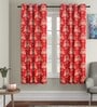 Red Traditional Polyester 5 Ft Blackout Eyelet Window Curtains (Set of 2)