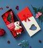 Red Roses Bouquet And White & Red Teddy Bear 's Rectangle Shaped Gift Box