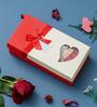 Red Roses Bouquet And White & Red Teddy Bear 's Rectangle Shaped Gift Box