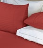 Red Satin Striped 210 TC Pure Cotton King Sized Bedsheet with 2 Pillow Covers