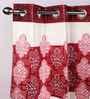 Red Semisheer Polyester 5 Feet Eyelet Window Curtains Set of 2
