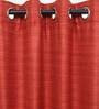 Red Silk Striped 7ft Light Filtering Eyelet 1 Pc Door Curtain