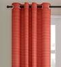 Red Silk Striped 7ft Light Filtering Eyelet 1 Pc Door Curtain