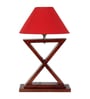 Red Shade Table Lamp With Wood Base