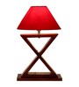 Red Shade Table Lamp With Wood Base