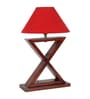 Red Shade Table Lamp With Wood Base