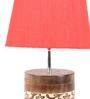 Red Shade Table Lamp With Brown & Off White Wood Base