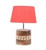 Red Shade Table Lamp With Brown & Off White Wood Base