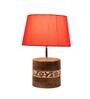 Red Shade Table Lamp With Brown & Off White Wood Base