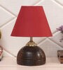 Red Shade Table Lamp With Brown Terracotta Base
