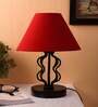 Red Shade Table Lamp With Iron Base