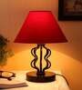 Red Shade Table Lamp With Iron Base