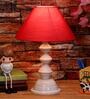 Red Shade Table Lamp With Metal Base