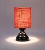 Red Shade Table Lamp With Metal Base