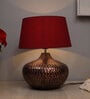 Red Shade Table Lamp With Metal Base