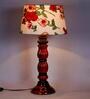 Manderley Red Fabric Shade Night Lamp With Wood Base