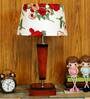 Messina Red Fabric Shade Night Lamp With Wood Base