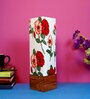 Minimalist Red & White Fabric Shade Table Lamp With Wood Base